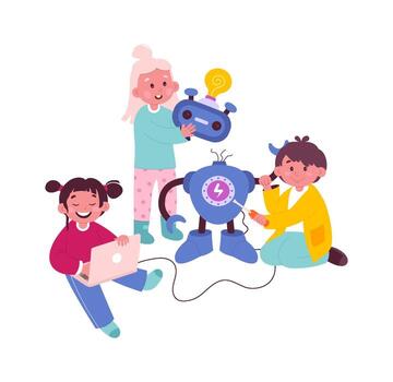 Kids creating robot Hobby and entertainment vector