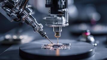 Modern Robotic Arm Working on Microchip in Lab photo
