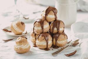 a plate of classic French profiteroles photo