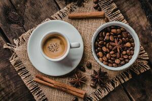 Cup of coffee and coffee beans photo