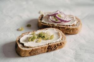 slices of rustic brown bread photo