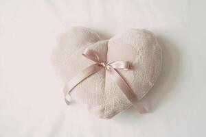 A photograph of a plush heart-shaped pillow photo