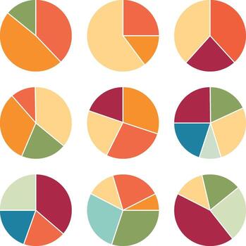 Colorful abstract pie charts demonstrating data analysis and business concepts vector