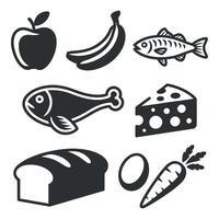 Nutritious Food Collection A Diverse Selection of Healthy Eating Icons Featuring Fruits, Vegetables, Proteins, and Grains for Balanced Diet and Wellness vector