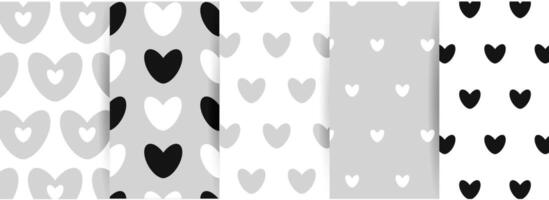 Romantic Heart Repeating Seamless Patterns in Gray vector
