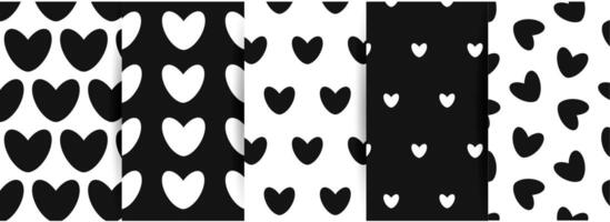 Romantic Heart Seamless Patterns in Black and White vector