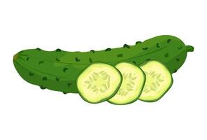 Fresh green cucumber icon with sliced cucumber, vitamin vegetable. illustration of healthy food vector