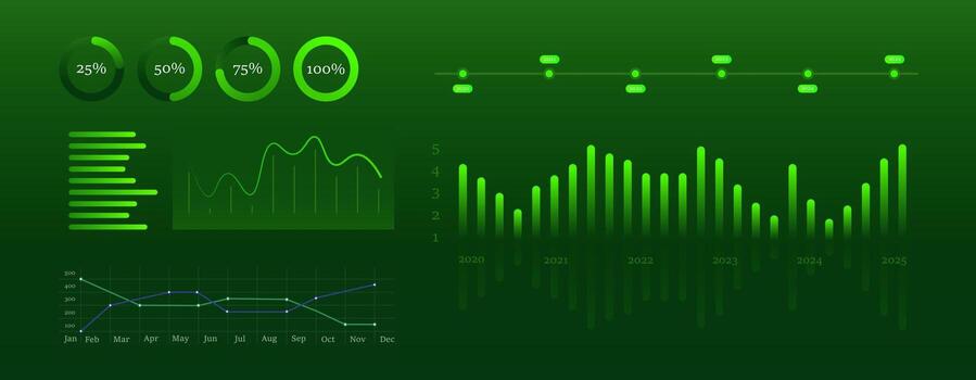 un verde antecedentes con varios gráficos y gráficos vector