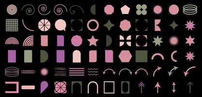 A set of different shapes and symbols on a black background vector