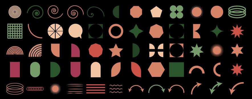 A set of different shapes and patterns on a black background vector
