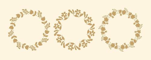 Hand drawn botanical wreaths featuring branches, leaves, and flowers.Set of simple floral circle frames.Isolated illustrations, perfect for wedding invitations, cards, poster templates. vector