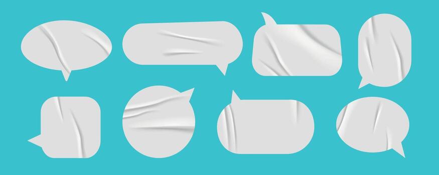 Modern speech and thought bubbles with wrinkled stickers and copy space on a green background. Realistic texture. Perfect for school themed designs. vector