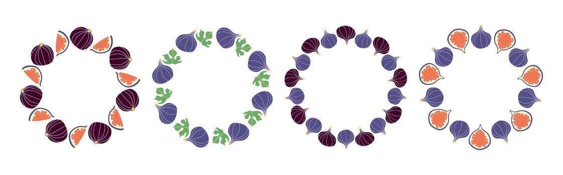 Fruit frame set. Fig design template with copy space. Circular template. Hand drawn doodle border. Suitable for summer posters, banners, invitations, packaging and branding. vector