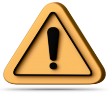 3D Yellow triangle warning sign symbol. Emergency alert, and caution png