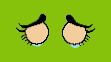Pixelated female eyes crying, emotion on green screen background, diverse skin tones video