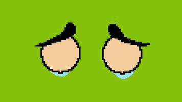 pixel art animation of expressive crying eyes in different skin tones on a green screen background video
