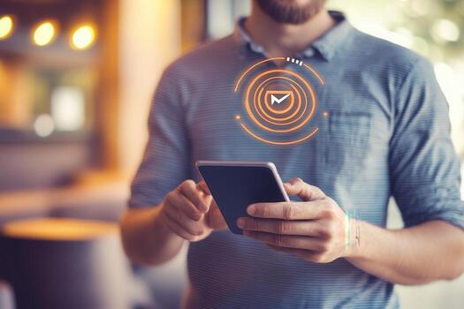 Man using smartphone with contactless payment concept photo