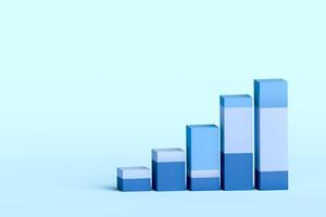 3D blue bar graph with increasing growth on blue background. with copy space and business report design photo