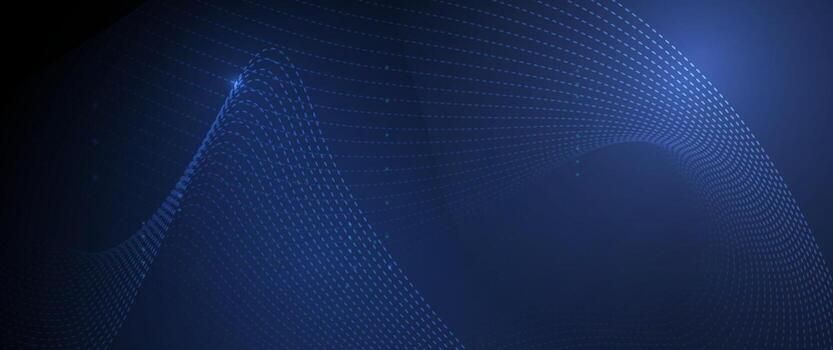 Abstract wave, flow line, motion pattern and particle dot on dark blue background. vector