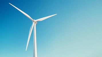 Wind turbine against a clear sky backdrop. Climate change policy impact, sustainability and crisis concept. photo