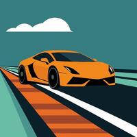 Illustration of a modern yellow sports car on the track. Perfect for race, travel and adventure themes. vector