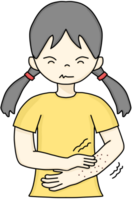 A hand-drawn cartoon of a girl scratching her arm due to a rash png