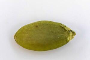 Peeled pumpkin seed isolated on white background photo