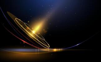 Abstract bright gold luxury background. Illustration element with gold wave line, glow neon light effect on dark, black color background. Graphic design for poster, technology banner template vector