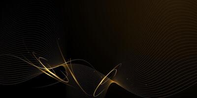 Abstract chaos, gold wave line pattern, flow line and particle dot on dark color background. Modern futuristic for background vector