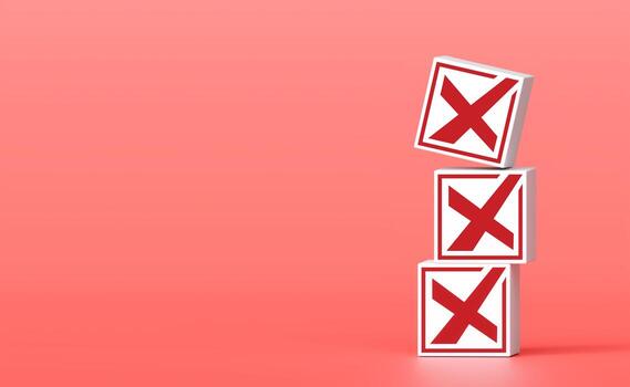 Cross icon stacked on red background. concept of prohibition disapproval and rejection. with copy space and business design. photo