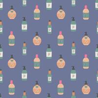 Seamless pattern of cosmetic bottles and cosmetic products. Design for fabric, textile, wallpaper, packaging vector