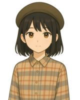 anime girl in plaid shirt and hat png