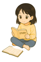 cute girl reading book png