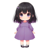 anime girl with black hair and purple dress png