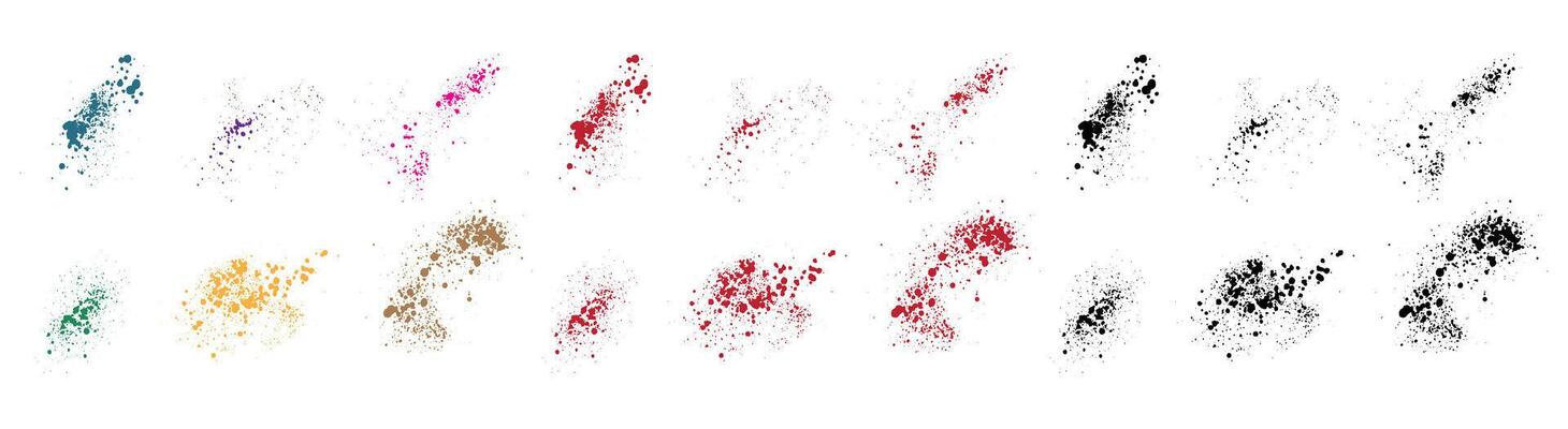 Paint ink blood splatter purple, wheat, green, blue, pink, orange, red blood, black brush stroke background set