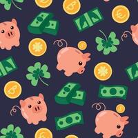 Piggy Bank and Money Seamless Pattern. Endless pattern for your design vector