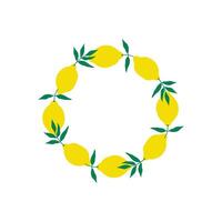 Frame label with Lemon Citrus fruits for text on isolated background. Border background with yellow Lime plants, branch and leaves for logo, sign, card, paper, design. Botanical illustration vector