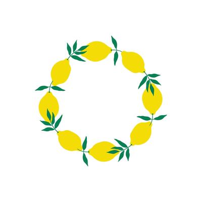 Frame label with Lemon Citrus fruits for text on isolated background. Border background with yellow Lime plants, branch and leaves for logo, sign, card, paper, design. Botanical illustration