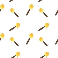 Seamless pattern with wooden spoons and dripping honey hand drawn with trendy textures. Flat illustration vector