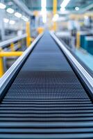 Conveyor belt in a factory, focused on production line. photo