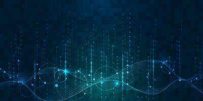 Illustration abstract wave, flow line, motion pattern and particle dot on dark blue background. Modern futuristic, big data design for background. Digital datum, high tech, technology concept vector