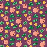 Piggy Bank and Money Seamless Pattern. vector