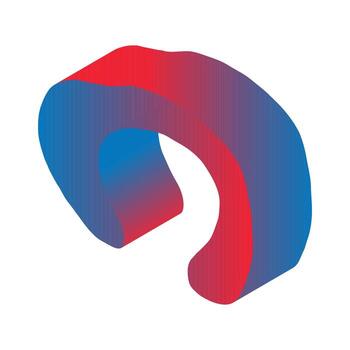 Abstract doodle style 3d shape element in bright cartoon blue red gradient color on white background vector