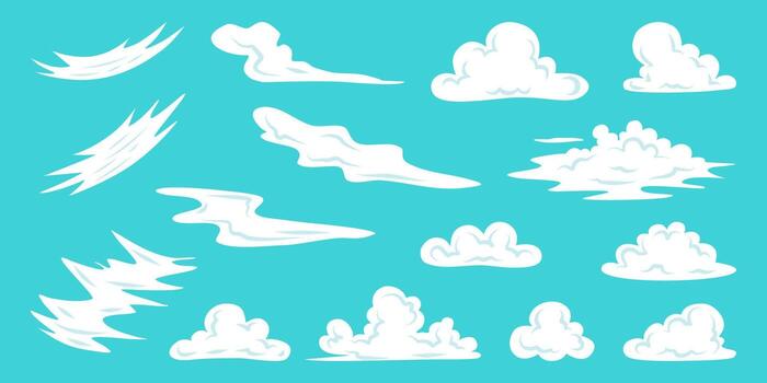 Collection of various types of white clouds in the sky vector