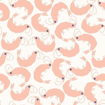 Seamless pattern from hand drawn shrimps isolated on white background. A source of vitamins and healthy nutrition. Cute print for textiles, paper and other designs. vector