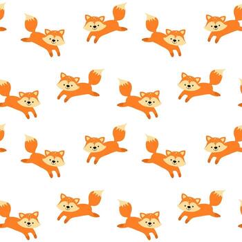 Seamless pattern with hand drawn cartoon fox with trendy texture. Repeating image for printing on wrapping paper and canvas, on children's clothes, posters or website banners vector