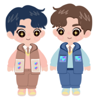 Cute cartoon of two happy boys love and pride. png