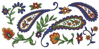 set with oriental paisley ornaments vector