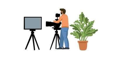 professional photo session in studio, person shooting with tripod vector