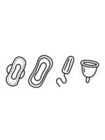 menstrual care kit doodle. pad, tampon and menstrual cup illustration vector